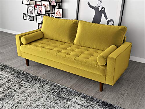 US Pride Furniture NS5459-S Caladeron Mid-Century Modern Sofa in Soft Velvet, Goldenrod