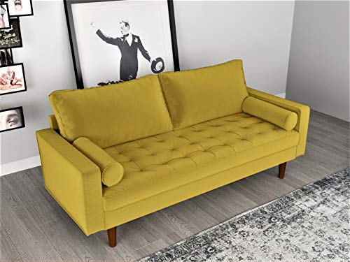 US Pride Furniture NS5459-S Caladeron Mid-Century Modern Sofa in Soft Velvet, Goldenrod