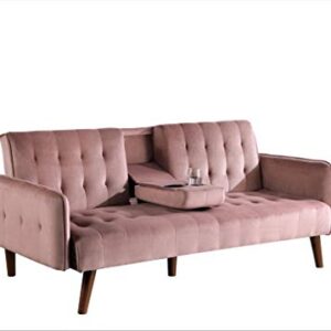 Container Furniture Direct Cricklade Velvet Uphostered Convertible Sofa Bed, Lush Pink