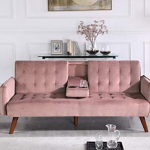 Container Furniture Direct Cricklade Velvet Uphostered Convertible Sofa Bed, Lush Pink