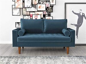 us pride furniture ns5456-l caladeron mid-century modern loveseat in soft velvet, prussian blue