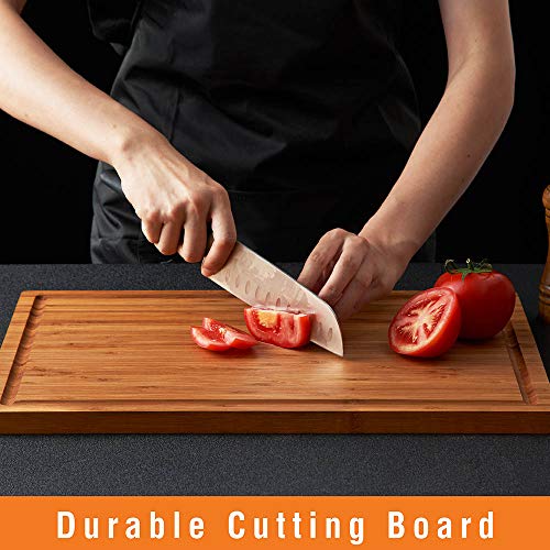 Bamboo Wood Cutting Board for Kitchen, 18" Large Cheese Charcuterie Chopping Block with Side Handles and Juice Grooves