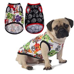 Hozz 2 Pack Dog Cute T Shirts for Small Dogs Durable Polyester Summer Clothes no Shrink Fashion Skull S