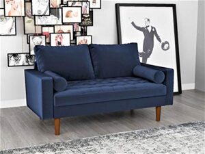 container furniture direct womble modern velvet upholstered living room diamond tufted chesterfield loveseat with gleaming nailheads, misty blue