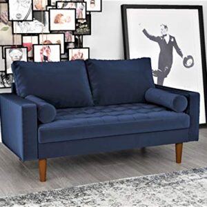 Container Furniture Direct Womble Modern Velvet Upholstered Living Room Diamond Tufted Chesterfield Loveseat with Gleaming Nailheads, Misty Blue