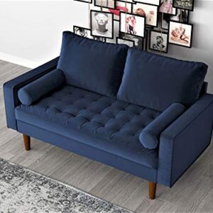 Container Furniture Direct Womble Modern Velvet Upholstered Living Room Diamond Tufted Chesterfield Loveseat with Gleaming Nailheads, Misty Blue