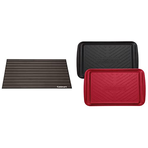 Cuisinart Grill Tray Bundle - Grilling Prep and Serve Trays (Black and Red) & Defrosting Tray (Black)