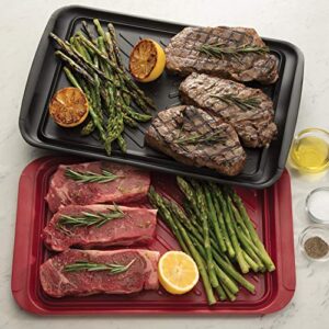 Cuisinart Grill Tray Bundle - Grilling Prep and Serve Trays (Black and Red) & Defrosting Tray (Black)
