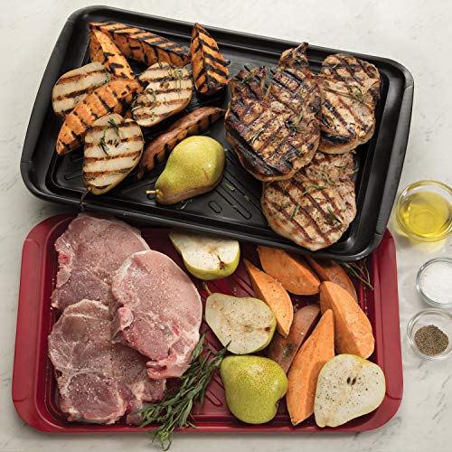 Cuisinart Grill Tray Bundle - Grilling Prep and Serve Trays (Black and Red) & Defrosting Tray (Black)