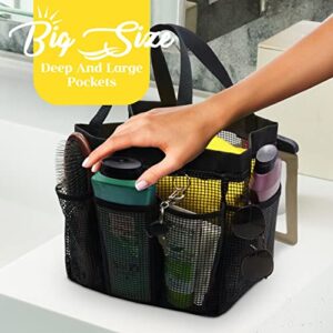 Shower Caddy Coated Mesh XLarge Tote Bag Includes 8 Pockets Waterproof Phone Pouch Gym Dorm Travel Quick Dry (Solid Black)