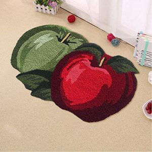 tealp fruit area rug apple shape mat cute rugs for kids, mats for bedroom/living room/bathroom/kitchen, hand woven home décor mat, modern washable non-slip indoor rugs 17.7"x 31.5", red
