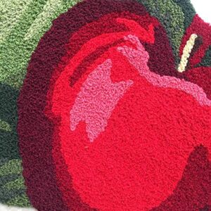 TEALP Fruit Area Rug Apple Shape Mat Cute Rugs for Kids, Mats for Bedroom/Living Room/Bathroom/Kitchen, Hand Woven Home Décor Mat, Modern Washable Non-Slip Indoor Rugs 17.7"x 31.5", Red