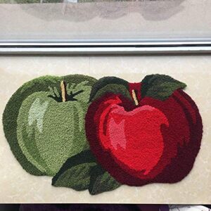 TEALP Fruit Area Rug Apple Shape Mat Cute Rugs for Kids, Mats for Bedroom/Living Room/Bathroom/Kitchen, Hand Woven Home Décor Mat, Modern Washable Non-Slip Indoor Rugs 17.7"x 31.5", Red