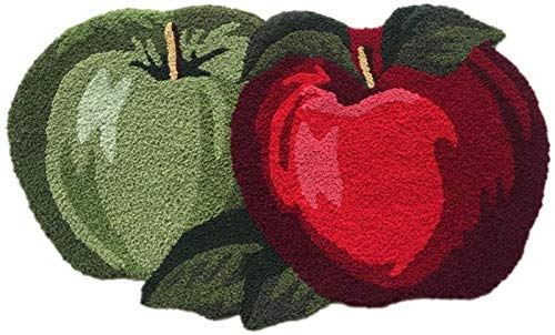 TEALP Fruit Area Rug Apple Shape Mat Cute Rugs for Kids, Mats for Bedroom/Living Room/Bathroom/Kitchen, Hand Woven Home Décor Mat, Modern Washable Non-Slip Indoor Rugs 17.7"x 31.5", Red