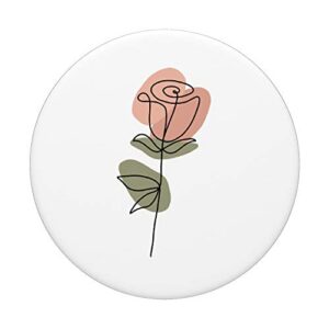 One Line Art Pink Rose Flower Green White Abstract Aesthetic PopSockets PopGrip: Swappable Grip for Phones & Tablets