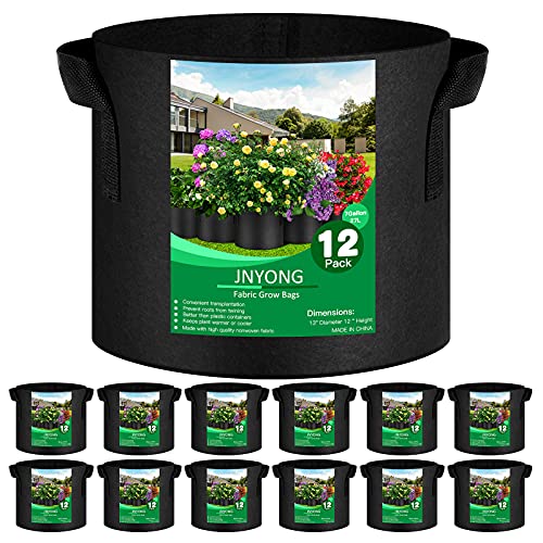 JNYONG 12-Pack 7 Gallon Thickened Non-Woven Grow Bags, Aeration Fabric Pots with Handles