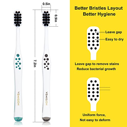 VEMIGON Extra Soft Toothbrush for Sensitive Teeth, Wide Head Soft Toothbrushes for Adults, Soft Bristle Toothbrush with Activated Charcoal, Whitening Toothbrush Perfect for Braces (4PCS)