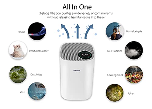 Galaseed H13 True HEPA Air Purifier | Built-in PM2.5 Sensor | 500sq ft Coverage | 3-Stage Air Filtration System | Removes 99.97% PM2.5 Particles | Ideal for Large Bedroom, Living Room, Home and Office