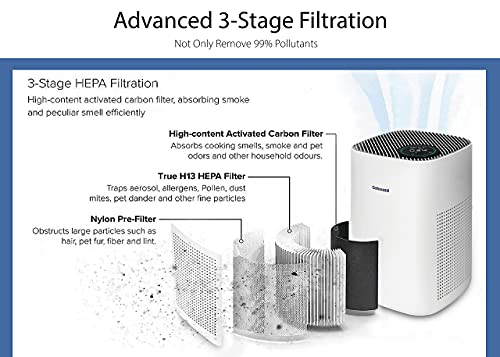 Galaseed H13 True HEPA Air Purifier | Built-in PM2.5 Sensor | 500sq ft Coverage | 3-Stage Air Filtration System | Removes 99.97% PM2.5 Particles | Ideal for Large Bedroom, Living Room, Home and Office