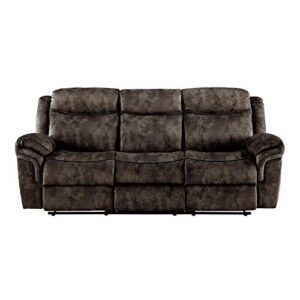 HABITRIO Reclining Sofa, Solid Wood Frame&Chocolate Velvet Upholstered 3-Seat Recliner Couch w/Back&Seat Cushion, Drop-Down Table w/USB Charging Dock, Middle Storage Drawer,Furniture for Living Room