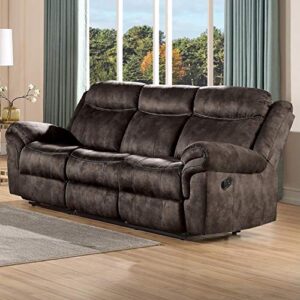 HABITRIO Reclining Sofa, Solid Wood Frame&Chocolate Velvet Upholstered 3-Seat Recliner Couch w/Back&Seat Cushion, Drop-Down Table w/USB Charging Dock, Middle Storage Drawer,Furniture for Living Room