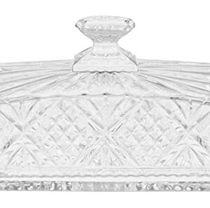 HOME-X Crystal Butter Dish with Lid, Real Crystal Covered Dish, Butter Holder for Serving and Storage, 8"L x 3 ½" W x 4' H, Crystal