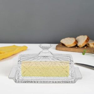 HOME-X Crystal Butter Dish with Lid, Real Crystal Covered Dish, Butter Holder for Serving and Storage, 8"L x 3 ½" W x 4' H, Crystal