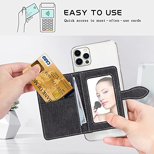 FYY Card Holder for Back of Phone, Cell Phone Card Holder Stick on Wallet Card Case with [Magnetic Closure], Slim 3M Adhesive Card Wallet Compatible for iPhone/Samsung and Most Smart Phones Black