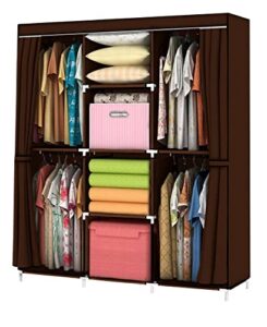 youud portable closet 50 inch wardrobe closet for hanging clothes with non-woven fabric cover, 4 hang rods and 4 clothes storage organizer shelves, brown clothes closet quick and easy assembly