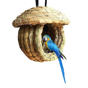 LINGNI Birdcage Straw Simulation Birdhouse, Resting Breeding Nest Hut for Birds, Birds Shelter from Bad Weather, Bird Hideaway from Predators, Birdhouse for Parrots, Parakeet, Conures, Cockatiel