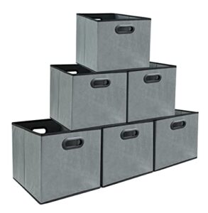 pachira e-commerce cube storage bins, 12×12 fabric storage boxes drawers cubes container, thick and heavy duty organizer baskets with handles, 6 pack, greenish grey