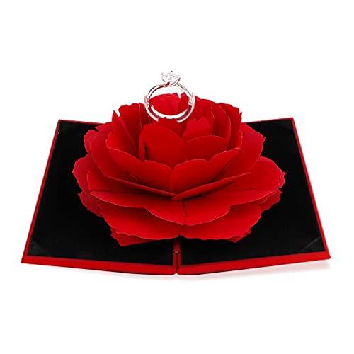 iSuperb Rose Ring Box Creative Velvet Rose Engagement Jewelry Box for Wedding Jewelry Gift Box (Red)