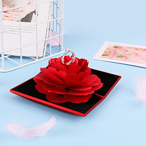 iSuperb Rose Ring Box Creative Velvet Rose Engagement Jewelry Box for Wedding Jewelry Gift Box (Red)