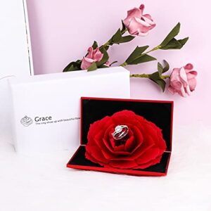 iSuperb Rose Ring Box Creative Velvet Rose Engagement Jewelry Box for Wedding Jewelry Gift Box (Red)