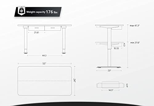 FEZIBO Adjustable Height Electric Standing Desk with Double Drawer, 55x 24 Inches Stand Up Home Office Desk with Splice Tabletop, Black Frame/Fir Brown Top