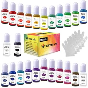 alcohol ink set - 24 vibrant colors alcohol ink for epoxy resin, high concentrated alcohol-based ink for resin petri dish, tumbler making, coaster, painting, ceramic, glass, metal - 0.35oz/10ml each