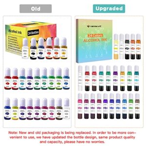 Alcohol Ink Set - 24 Vibrant Colors Alcohol Ink for Epoxy Resin, High Concentrated Alcohol-Based Ink for Resin Petri Dish, Tumbler Making, Coaster, Painting, Ceramic, Glass, Metal - 0.35oz/10ml Each