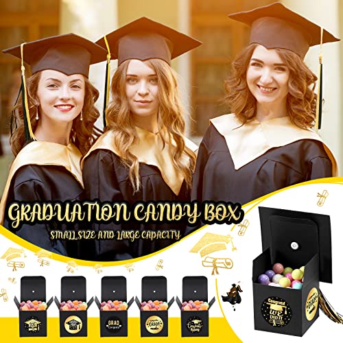 60 Pieces Graduation Candy Boxes 2023 Graduation Cap Gift Box Graduation Celebration Chocolate Box with Stickers for 2023 Graduation Gifts Grad Ceremony Party Favors (Gold and Black)