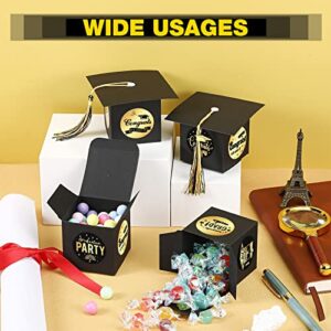 60 Pieces Graduation Candy Boxes 2023 Graduation Cap Gift Box Graduation Celebration Chocolate Box with Stickers for 2023 Graduation Gifts Grad Ceremony Party Favors (Gold and Black)