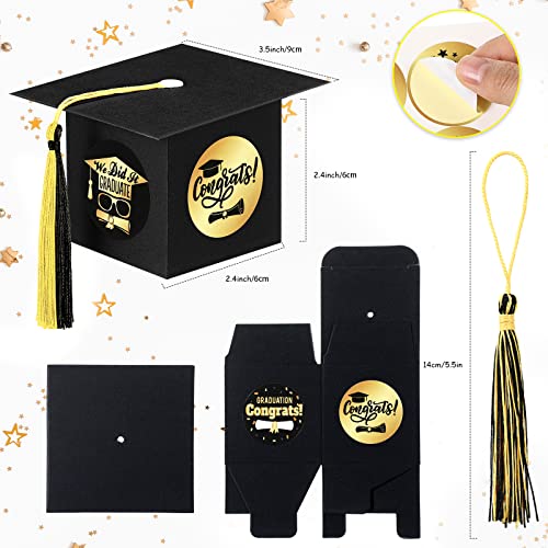 60 Pieces Graduation Candy Boxes 2023 Graduation Cap Gift Box Graduation Celebration Chocolate Box with Stickers for 2023 Graduation Gifts Grad Ceremony Party Favors (Gold and Black)