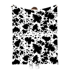 flannel cow print blanket soft cozy fleece lightweight cow throw blanket for couch sofa bed office car travel all season warm plush black white cow print throw blankets for kids adults(50"×60")