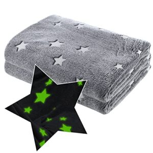 glow in the dark blanket 50" x 60" throw blanket gifts for kids boys soft plush microfiber flannel blanket for kids and adults (grey - star, 50"×60")