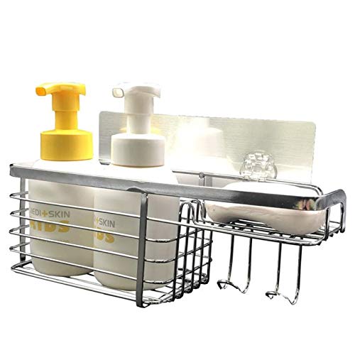 IRDFWH Adhesive Bathroom Shelf Organizer Shower Caddy Kitchen Storage Rack Wall Mounted No Drilling Stainless Steel Wire Basket Hook