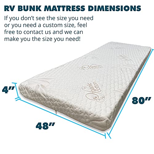 Foamma 4" x 48" x 80" Gel Memory Foam Mattress for RV with Water Resistant Organic Cotton Cover, Firm High Density Foam Base, USA Made, CertiPUR-US Certified Foam