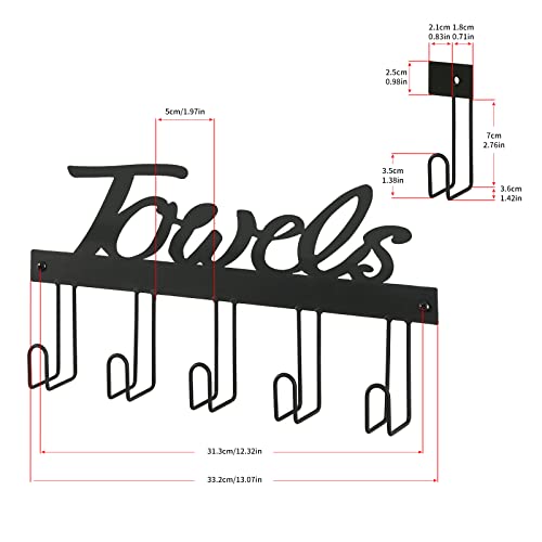 Hassfull Towel Rack for Wall Mount 5 Towel Holder Hooks The Perfect Bathroom Decorations Easy to Install Rack to Hang Your Bathroom Towels, Hand Towel, Beach Towel,Robes, Coat.