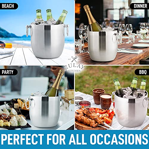 Zulay 3 Liter Double-Wall Insulated Ice Bucket For Cocktail Bar - Ice Buckets For Parties, Outdoor & Indoor - Stainless Steel Ice Bucket With Lid, Strainer & Tongs Included
