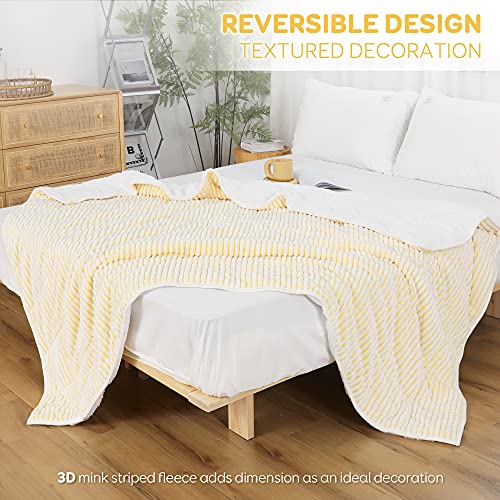 Lofus Ribbed Sherpa Fleece Weighted Blanket 60x80 inch 20lbs, White&Lemon