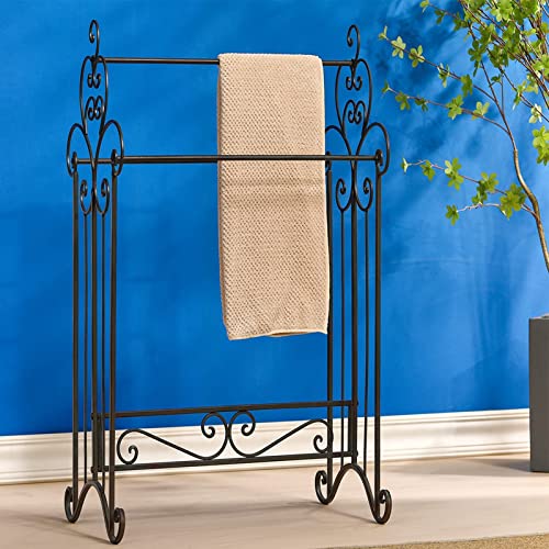 Free Standing Towel Rack 3 Bar Metal Towel Rack Stand Organizer for Bathroom,Bedroom,Laundry Room,Kitchen,Pool, Retro Black