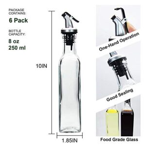 YEBODA 8oz Clear Glass Olive Oil Dispenser Bottles, Olive Oil and Vinegar Cruet Bottle Includes Pourers, Funnel and Labels, Cooking Oil Container for Kitchen 6 Pack