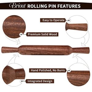 Rolling Pin for Baking, 15.75-Inch Wood Pizza Dough Roller with Handle, Briout Wooden Rolling Pins Baking Utensils for Bread Pastry Fondant